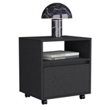 Nightstand 20"H, with One Open Shelf, 1 Drawer and Casters, Black B097133212