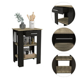 ZNTS Rockaway 1-Drawer 2-Shelf Kitchen Island Black Wengue and Light Oak B06280028