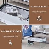 Multifunctional Lift Top Coffee Table -White Marble Pattern, Essential for Modern Homes.Tempered W2920P226076