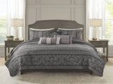 6-Piece Full/Queen 6 Piece Jacquard Quilt Set with Throw Pillows,Grey B035P408226