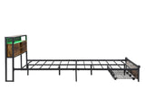 Queen Size Metal Platform Bed Frame with Wooden Headboard and with Footboard USB,Charging Station,2 W311P167043