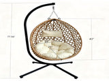 Foldable Hanging Egg Chair with Stand, HDPE Rattan Wicker Swing Chair with Cushion, Heavy Duty Frame 26542188