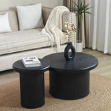 Modern Round Coffee Table Set Dual Table Combination with Unique Fluted Table Leg Design, Stylish W2729P199131