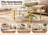 2-Tier Oval Coffee Table, 37.8" x 19.7" x 18.1", Tempered Glass Tabletop & 13436902