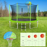 ZNTS 10FT Trampoline for Kids with Safety Enclosure Net, Basketball Hoop and Ladder, Easy Assembly Round 55763995