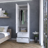 ZNTS Tall Mayer Wardrobe in Melamine with Two Doors and Two Drawers B128P203060