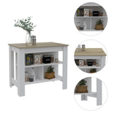 Cala Kitchen Island, Four Legs, Three Shelves -White / Light Oak B20092010
