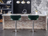Masaccio Velvet Upholstered Adjustable Swivel Barstool, Set of 2, Green T2574P164845