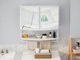 23.62" Modern Arched Glass Double-Door Wardrobe with Shatterproof Non-Glass Mirror - Double-Layer W757P314595