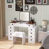 Vanity Desk with Dimmable LED Light with 10 Drawers, Makeup Table with Flip Up Mirror for W760P206128