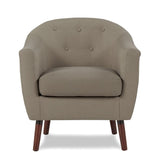 ZNTS Beige Fabric Upholstered Accent Chair 1pc Espresso Finish Legs Button Tufted Solid Wood Furniture B011P182503