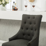 Charcoal Button Tufted Solid Wood Wingback Hostess Chairs with Nail Heads Set of 2 T2574P164606