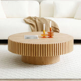 ZNTS Natural Wood Coffee 39.37 MDF coffee table Modern Handcraft Drum Coffee Circle Coffee W876P188696