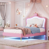 ZNTS Twin Size Upholstered Bed Frame with LED Lights, Modern Upholstered Princess Bed With Crown WF315530AAH