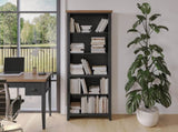 72 inch high 5-shelf Bookcase, No Assembly Required, Black and Whiskey Finish B108P160152
