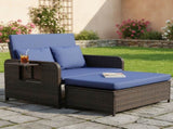 Patio Rattan Daybed Set, 2-in-1 Wicker Loveseat Sofa with Multipurpose Ottoman & Retractable Side 11310805