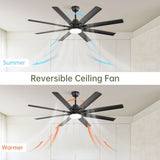 66 Inch Modern Ceiling Fan With Dimmable Led Light 8 ABS Blades Smart Remote Control Reversible DC 22648574