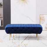 Sira Velvet Button Tufted Bench with Gold Metal Legs, Blue T2574P164597