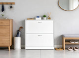 Narrow Shoe Cabinet with 2 Flip Drawers, Slim Entryway Shoe Storage with Adjustable Shelves, 09283371