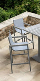 Marina Outdoor Patio Barstool in Gray Powder Coated Finish with Gray Sling Textilene and Gray Wood B2736P268521