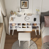 Elegant Vanity Makeup Table & Chair Set, Modern Dressing Table with Organizer, Writing Desk, N844P285188A