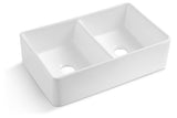 32" L x 20" W Double Basin Farmhouse Kitchen Sink with Basket Strainer JY285T