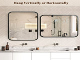 Black Bathroom Wall Mirror for Over Sink 40" 32" Rectangle Vanity Mirror with Round Corner for 65150243