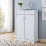 White Shoe Storage Cabinet with Fives Shelves, Two Drawers, Fits 15 Pairs of Shoes B107130885
