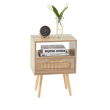 15.75" Rattan End table with drawer and solid wood legs, Modern nightstand, side table for living W126573110