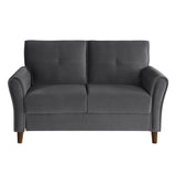 Gray Velvet Upholstery 1pc Comfort Loveseat Plush Seatbacks Tufted Detail Solid Wood Frame Modern B011P204913