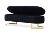 Storage Bench Bedroom Bench, Velvet Oval Upholstered End of Bed Bench with Golden Metal W1117P176446