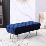Sira Velvet Button Tufted Bench with Gold Metal Legs, Blue T2574P164597