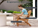 5-Piece Acacia Wood Patio Dining Set for 4, Square Outdoor Table with Umbrella Hole & Ergonomic 19480283