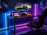 31.5" Gaming Desk with Desktop Shelf and Lighting Foldable P2 Particleboard Iron Pipe 07803855