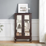 2 Doors Curio Cabinet with Tempered Glass Doors, Curio Cabinets with Mirrored Back Panel and W2275P178893