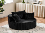 Oversized Round Swivel Accent Chair with Plush Upholstery & Matching Throw Pillows-Black W487P540558