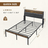 Queen size Platform Bed Frame with 105-Degree Tilted Upholstered Headboard, Charging Station, LED W1903P195268