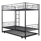 ZNTS Twin-Over-Twin Metal Bunk Bed With Trundle,Can be Divided into two beds,No Box Spring needed ,Black 57622186