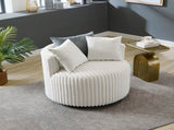 Malna Plush Wide Wale Corduroy Upholstered Barrel Accent Chair with Wheels, Off-white T2574P221268