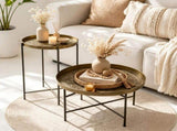 Gold Round Coffee Table Set with Hammered Tray Top & Metal Frame, Center Table for Living Room & 53686007