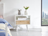15.75" Rattan End table with drawer and solid wood legs, Modern nightstand, side table for living 64942501