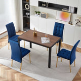 Dark Blue Velvet High Back Nordic Dining Chair Modern Fabric Chair with Golden Color Legs, Set Of 4 W116465064