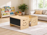 3-in-1 Table and Chair Set, Adjustable Height Wooden Toddler Table with Chalkboard, for Drawing, 68033655