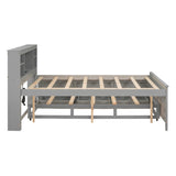 ZNTS Full Size Platform Bed with Storage Headboard, USB, Twin Size Trundle and 3 Drawers, Gray 72696282