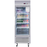 27"W Commercial Refrigerator Single Glass Door Stainless Steel Display Refrigerator 18.68 Cu.ft. N818P191850S