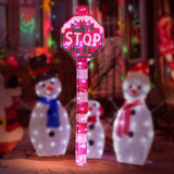 Lighted STOP Sign Christmas Yard Decorations, Pre-lit Road Sign SANTA STOP HERE with 70 LED White 88273492