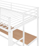 ZNTS Twin Metal Loft Bed with Desk and Shelve,White MF292491AAK