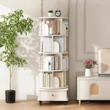 5 Tier Rotating Bookshelf, 360&deg Display Round Spinning Bookshelf with Wheels and Drawer, W3204P309488