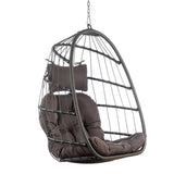 ZNTS Outdoor Wicker Rattan Swing Chair Hammock chair Hanging Chair with Aluminum Frame and Dark Grey W34965382