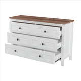 Retro Farmhouse Style Wooden Dresser with 6 Drawer, Storage Cabinet for Bedroom, WhiteBrown WF317946AAK